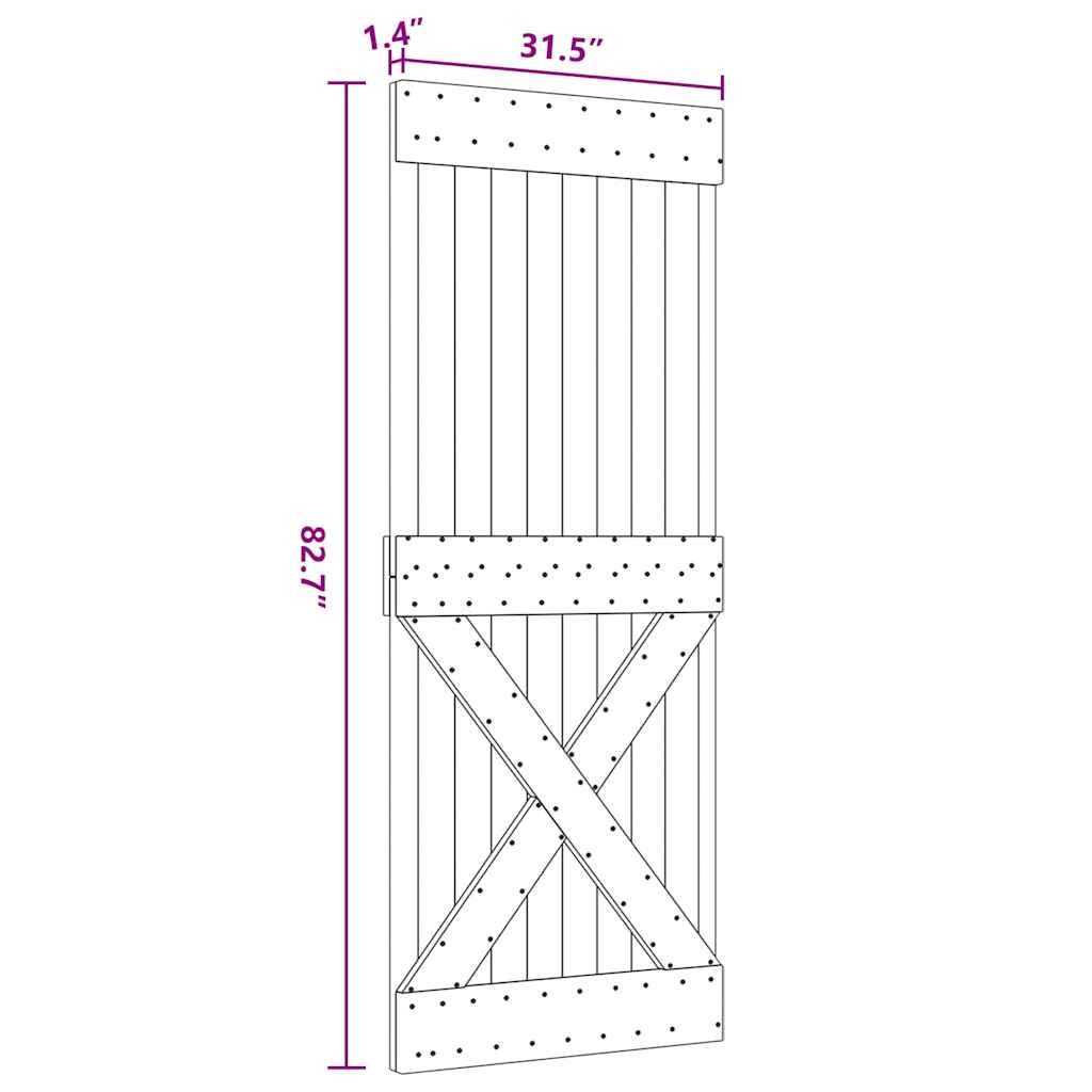 vidaXL Πόρτα NARVIK 80 x 210 εκ. από Μασίφ Ξύλο Πεύκου