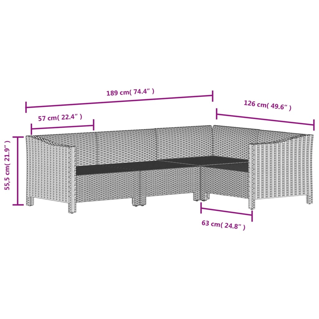 vidaXL Σαλόνι Κήπου Σετ 5 Τεμαχίων Γκρι Συνθετικό Ρατάν με Μαξιλάρια