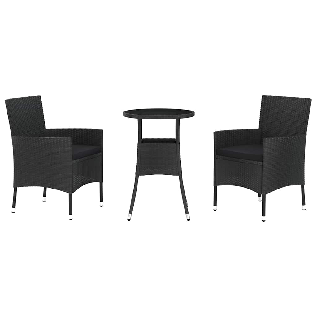 vidaXL Σετ Επίπλων Bistro Κήπου 3 τεμ Μαύρο Συνθετ. Ρατάν με Μαξιλάρια