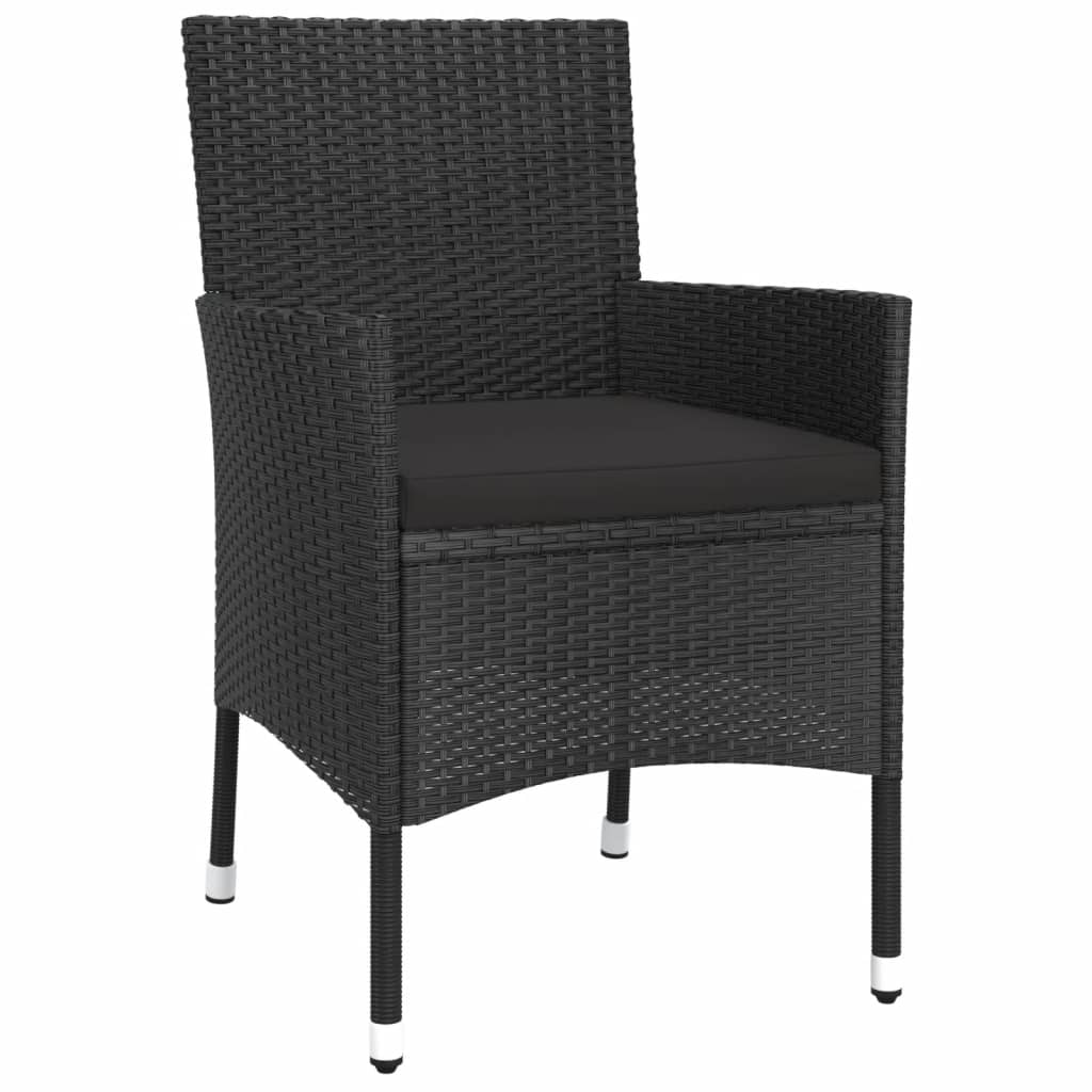 vidaXL Σετ Επίπλων Bistro Κήπου 3 τεμ Μαύρο Συνθετ. Ρατάν με Μαξιλάρια