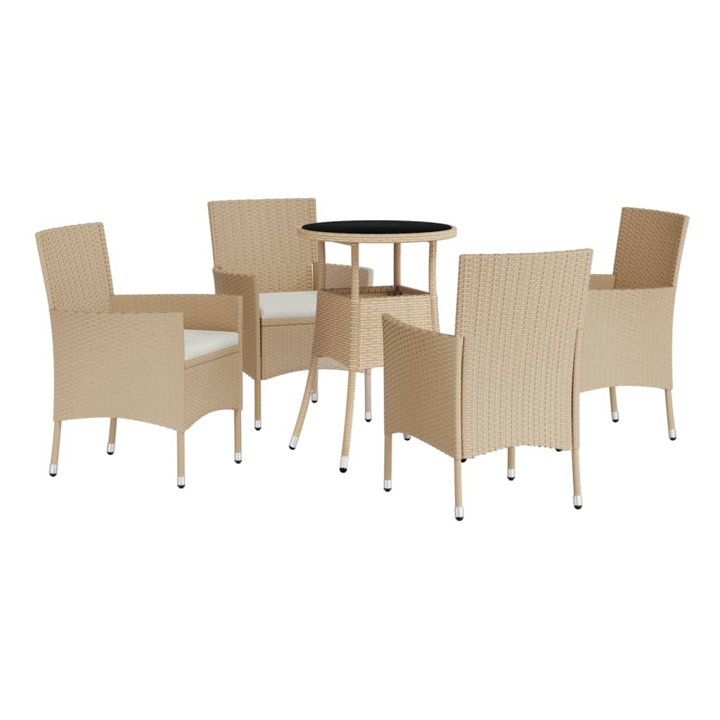 vidaXL Σετ Επίπλων Bistro Κήπου 5 τεμ. Μπεζ Συνθετ. Ρατάν με Μαξιλάρια