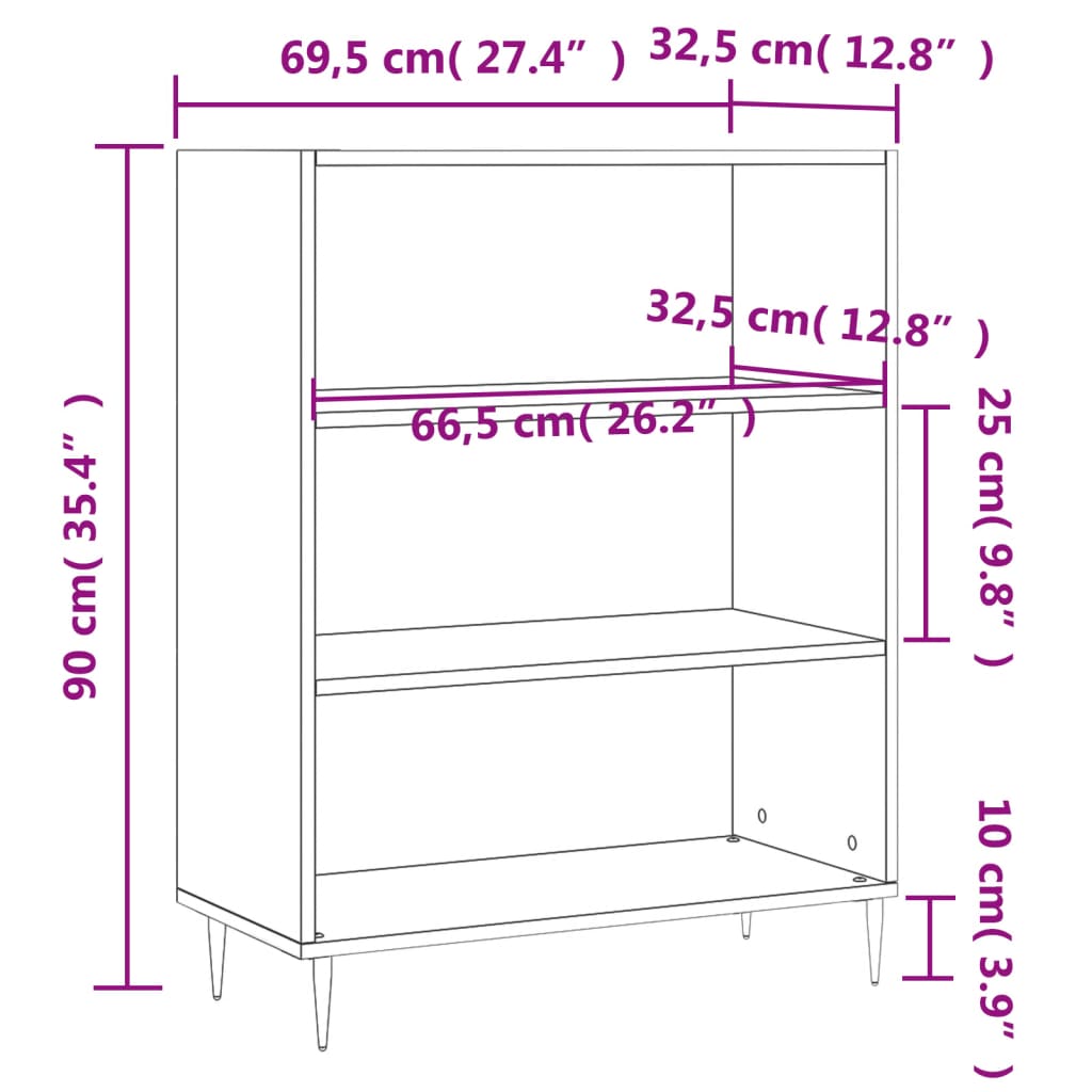 vidaXL Βιβλιοθήκη Γκρι Sonoma 69,5 x 32,5 x 90 εκ. από Επεξεργ. Ξύλο