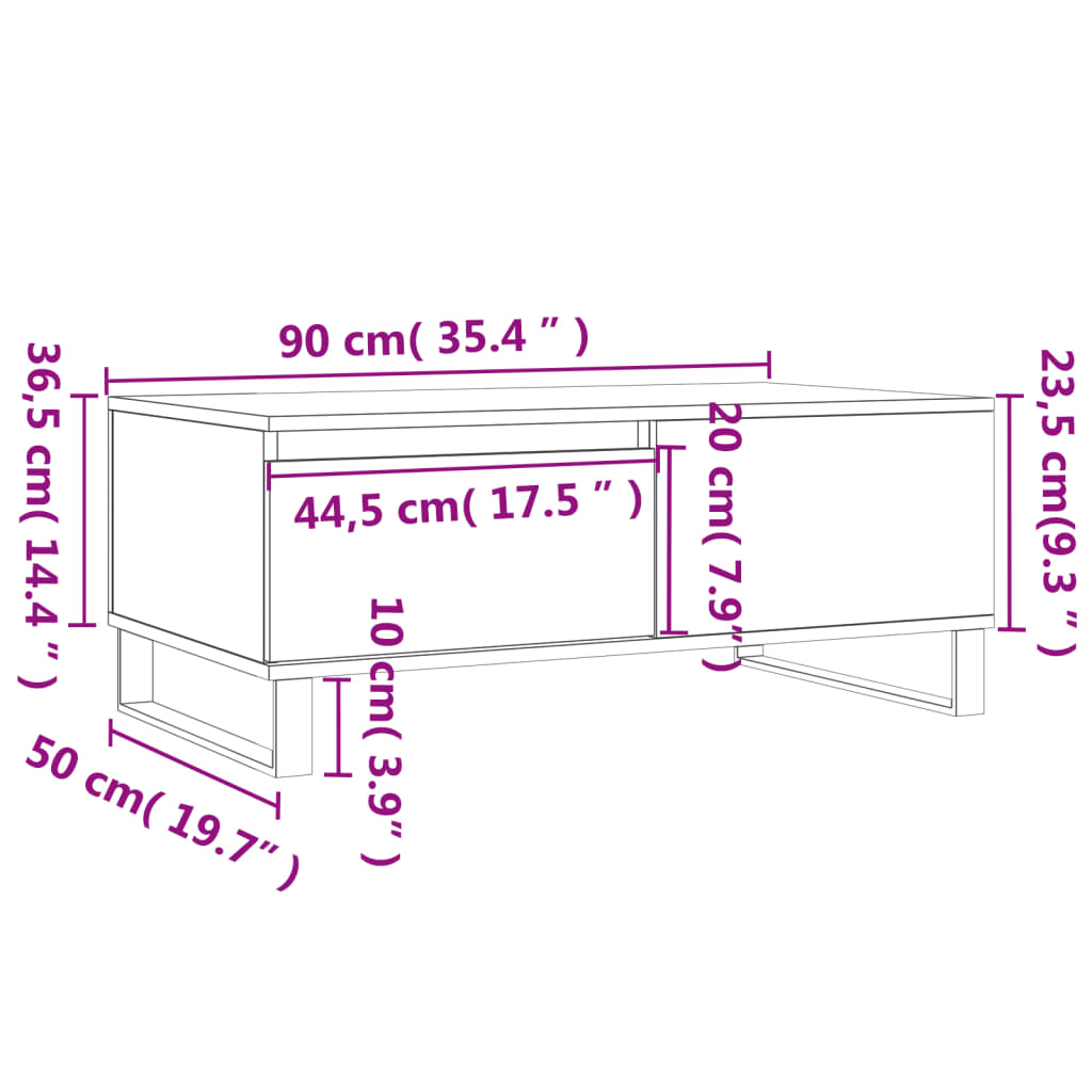 vidaXL Τραπεζάκι Σαλονιού Γκρι Σκυροδ. 90x50x36,5 εκ. Επεξεργ. Ξύλο