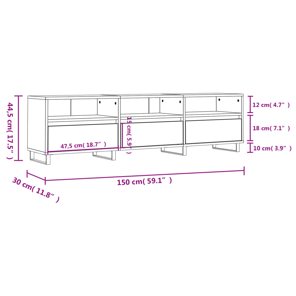vidaXL Έπιπλο Τηλεόρασης Καπνιστή Δρυς 150x30x44,5 εκ. Επεξ. Ξύλο