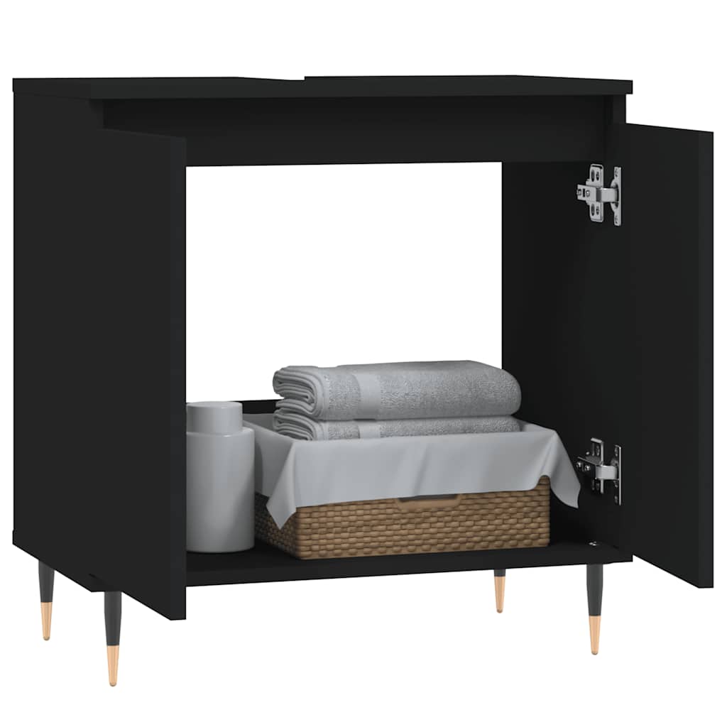 vidaXL Ντουλάπι Μπάνιου Μαύρο 58 x 33 x 60 εκ. από Επεξεργασμένο Ξύλο