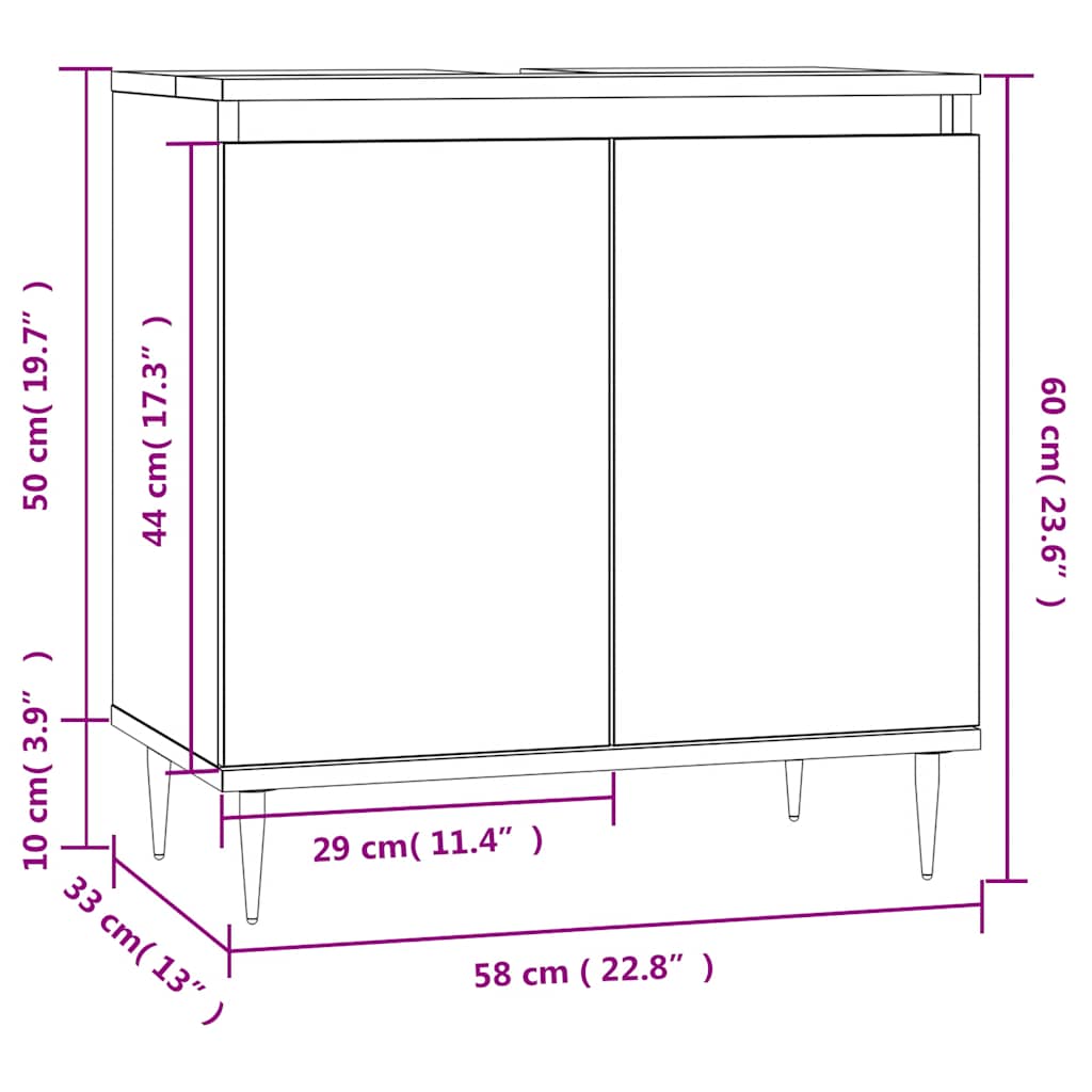 vidaXL Ντουλάπι Μπάνιου Μαύρο 58 x 33 x 60 εκ. από Επεξεργασμένο Ξύλο