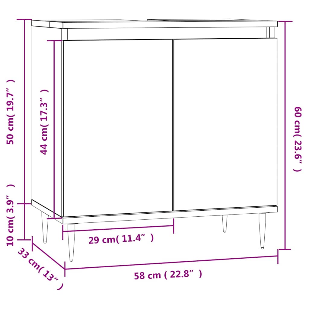 vidaXL Ντουλάπι Μπάνιου Γυαλ. Λευκό 58 x 33 x 60 εκ. από Επεξεργ. Ξύλο