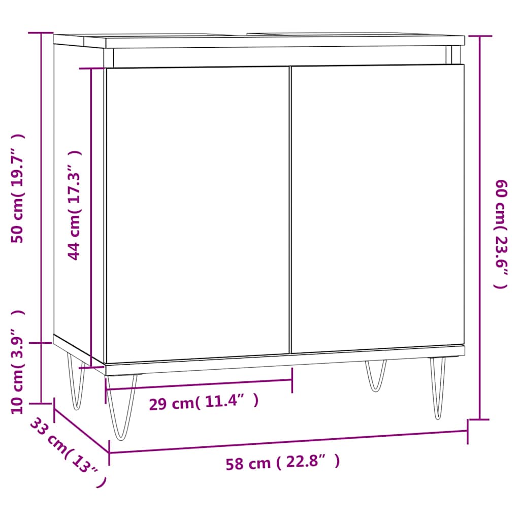 vidaXL Ντουλάπι Μπάνιου Μαύρο 58 x 33 x 60 εκ. από Επεξεργασμένο Ξύλο