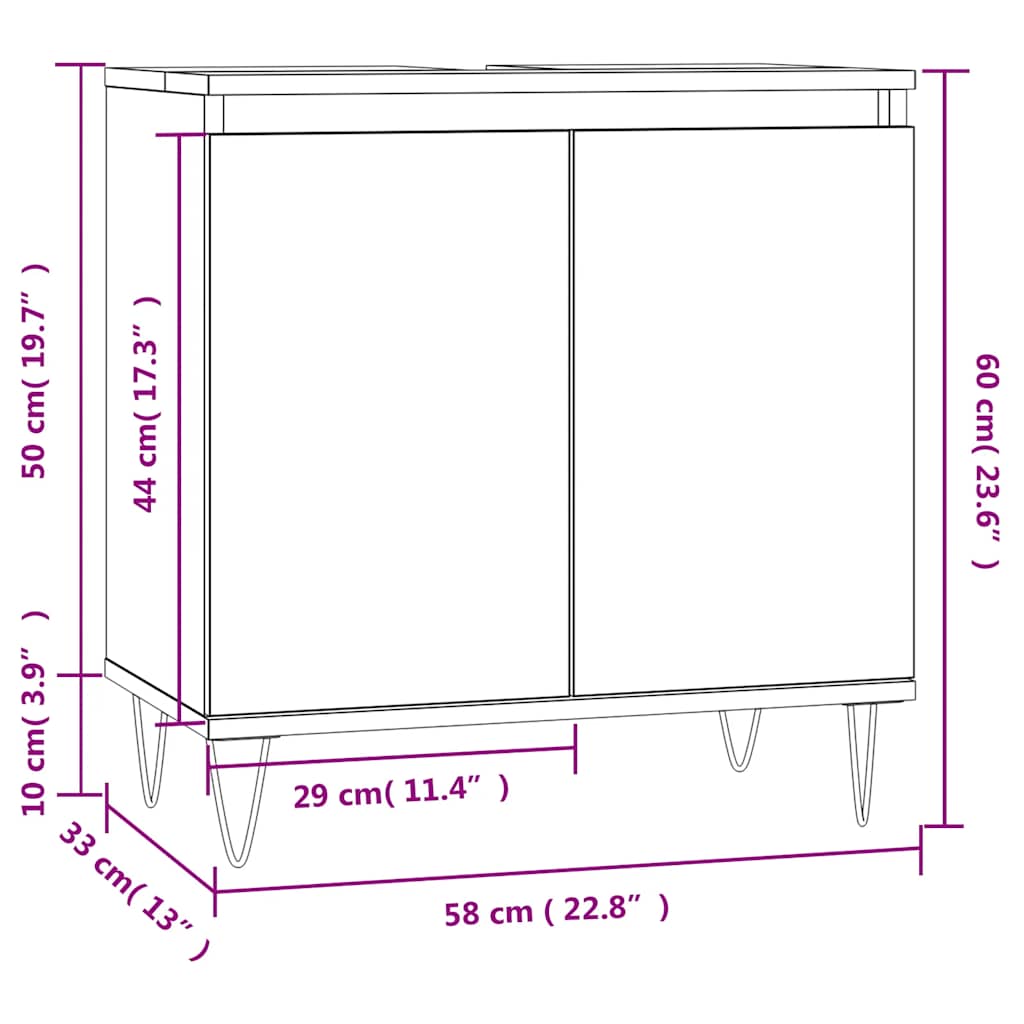 vidaXL Ντουλάπι Μπάνιου Γυαλ. Λευκό 58 x 33 x 60 εκ. από Επεξεργ. Ξύλο