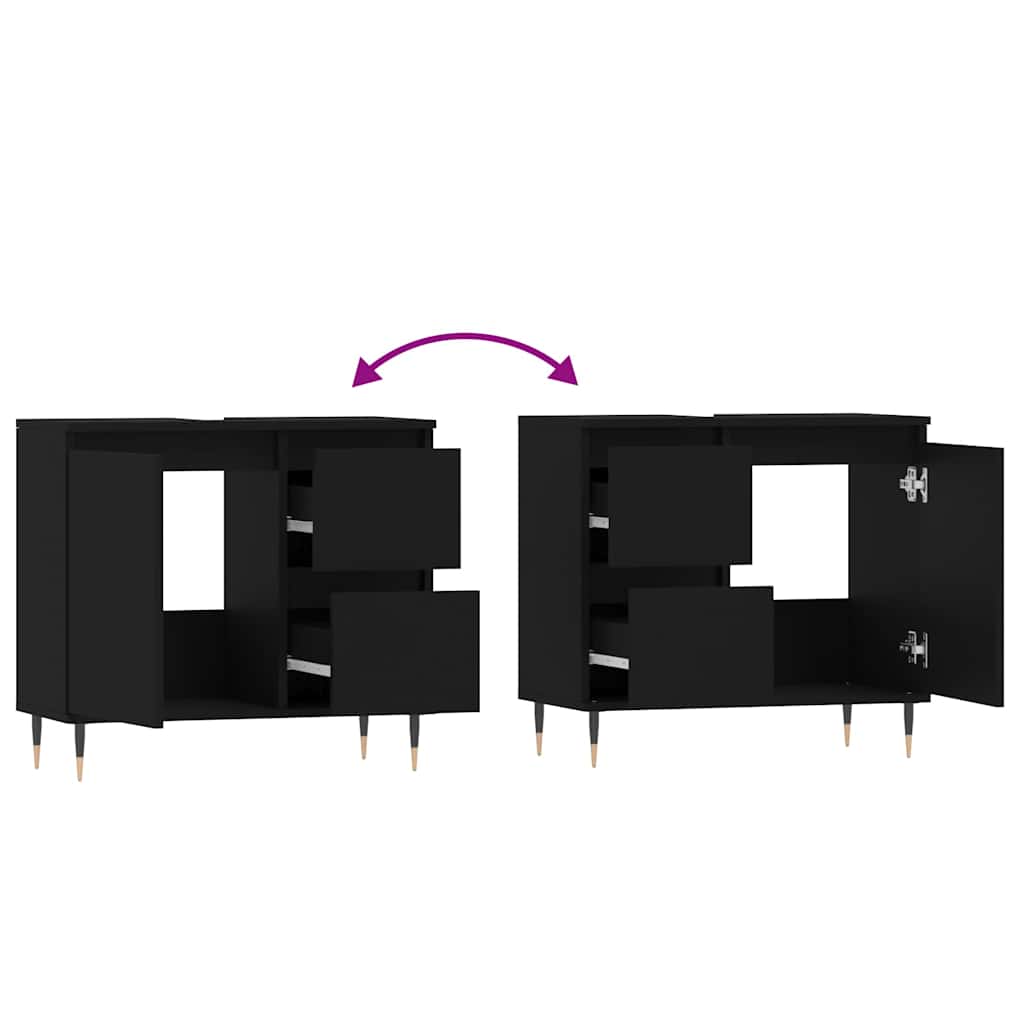 vidaXL Ντουλάπι Μπάνιου Μαύρο 65x33x60 εκ. Επεξεργασμένο Ξύλο