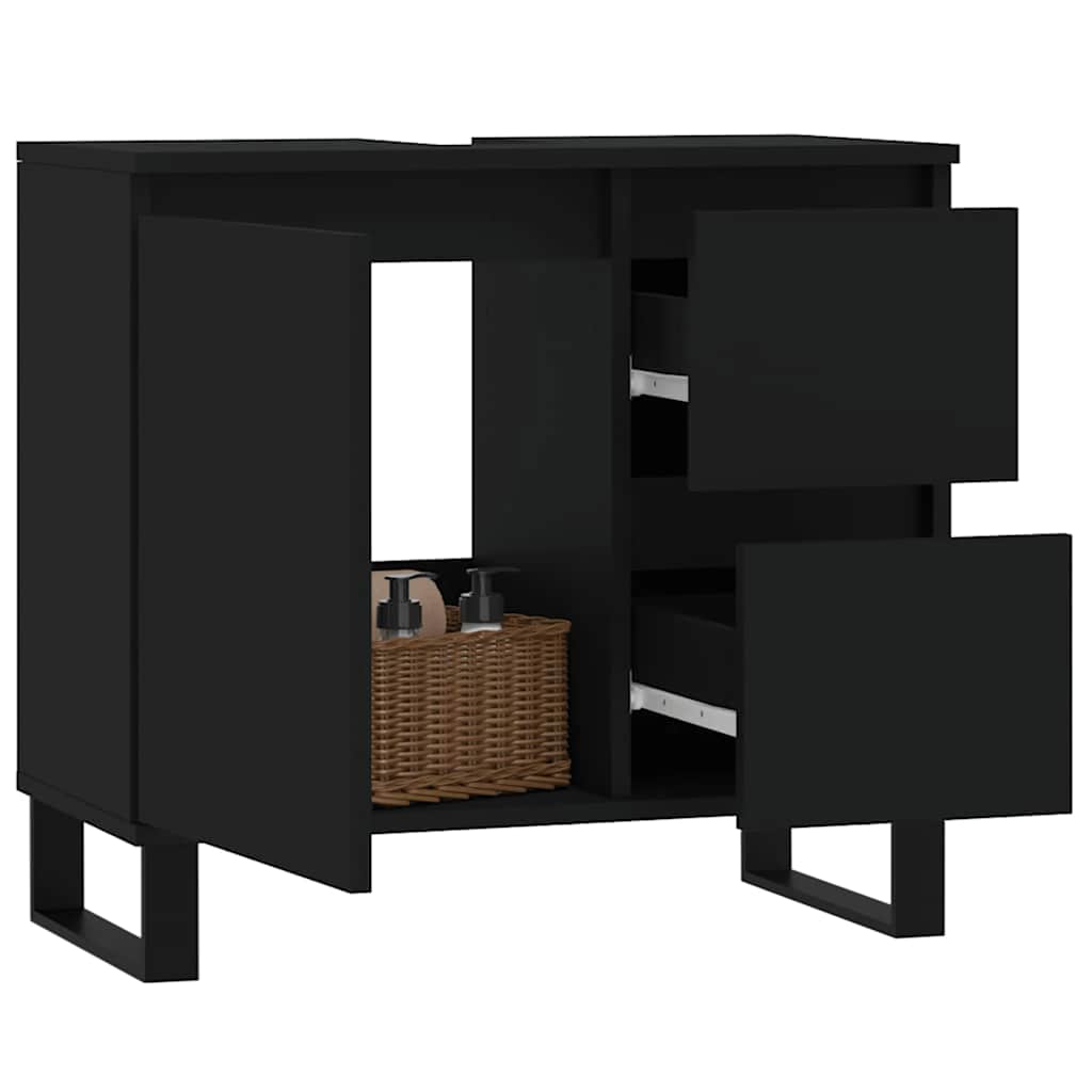 vidaXL Ντουλάπι Μπάνιου Μαύρο 65x33x60 εκ. Επεξεργασμένο Ξύλο