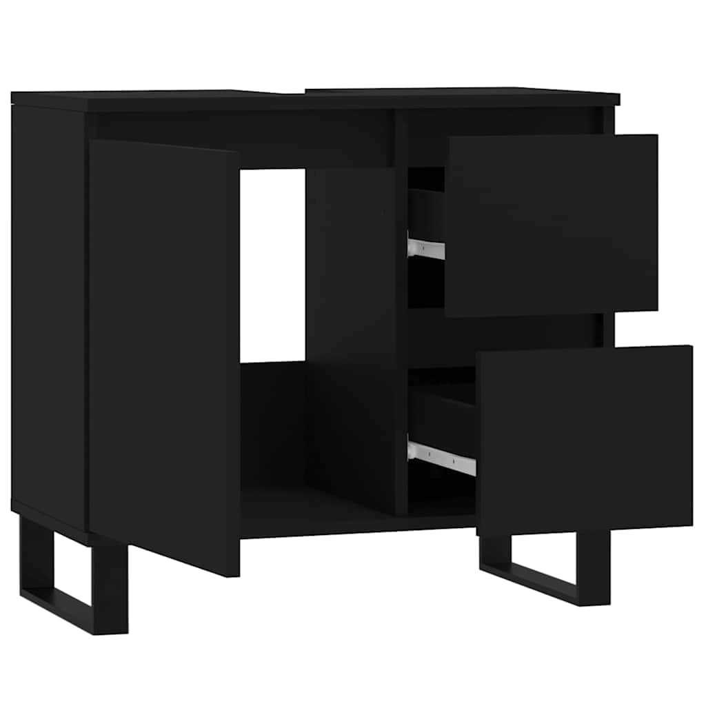 vidaXL Ντουλάπι Μπάνιου Μαύρο 65x33x60 εκ. Επεξεργασμένο Ξύλο