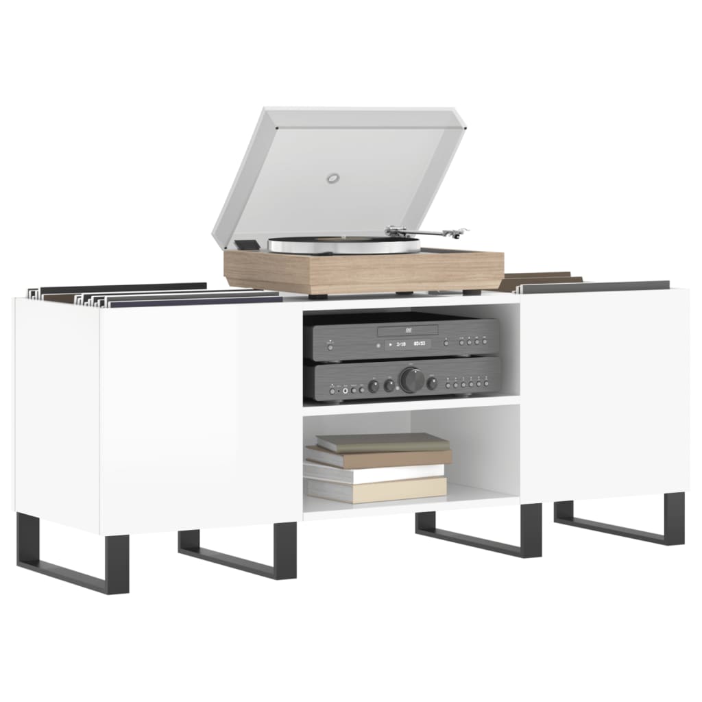 vidaXL Δισκοθήκη Γυαλιστερή Λευκή 121x38x48 εκ. από Επεξεργασμένο Ξύλο