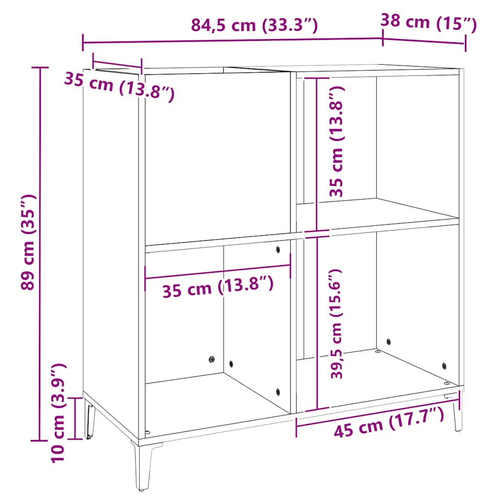 vidaXL Δισκοθήκη Γκρι Σκυροδέματος 84,5 x 38 x 89 εκ από Επεξεργ. Ξύλο