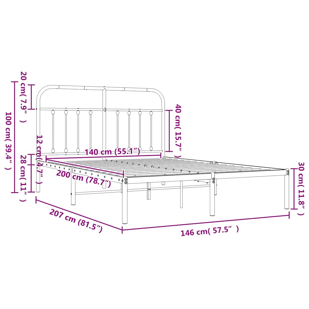vidaXL Πλαίσιο Κρεβατιού με Κεφαλάρι Λευκό 140 x 200 εκ. Μεταλλικό