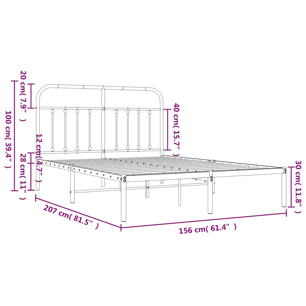 vidaXL Πλαίσιο Κρεβατιού με Κεφαλάρι Λευκό 150 x 200 εκ. Μεταλλικό