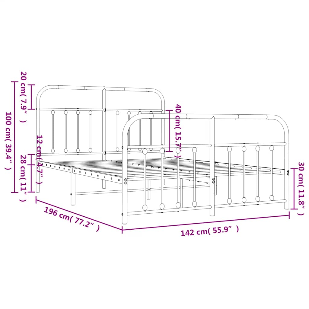vidaXL Πλαίσιο Κρεβατιού με Κεφαλάρι&Ποδαρικό Λευκό 135x190εκ. Μέταλλο