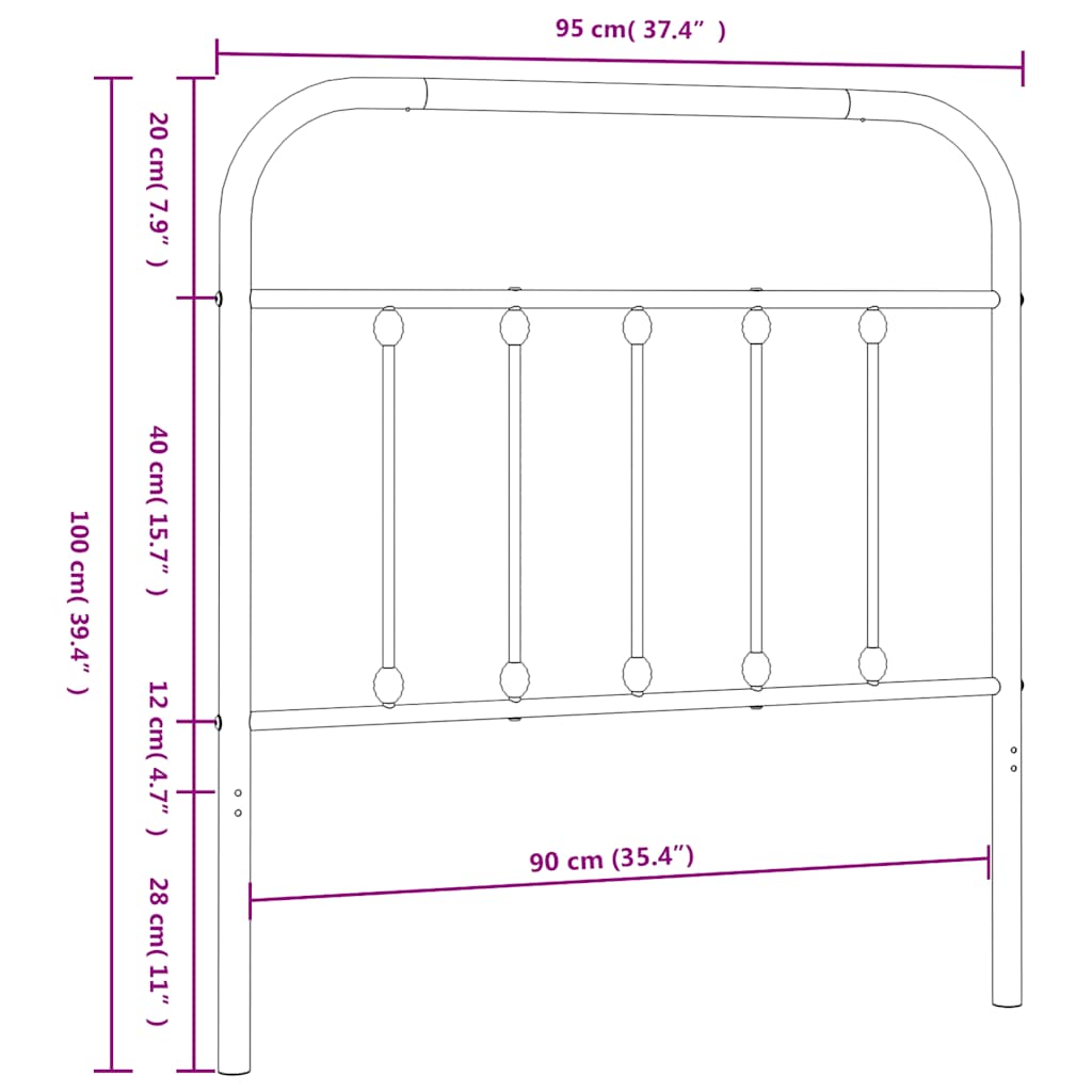 vidaXL Κεφαλάρι Λευκό 90 εκ. Μεταλλικό