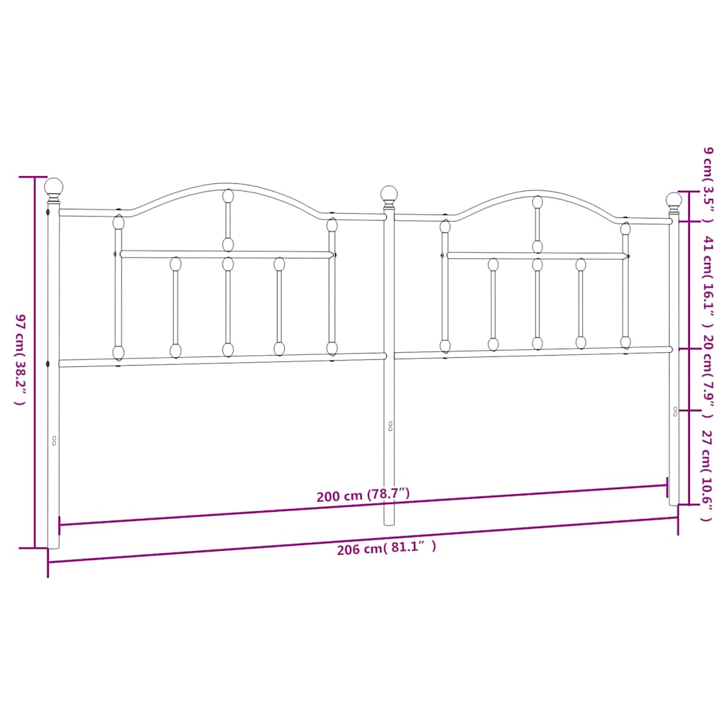 vidaXL Κεφαλάρι Μαύρο 200 εκ. Μεταλλικό