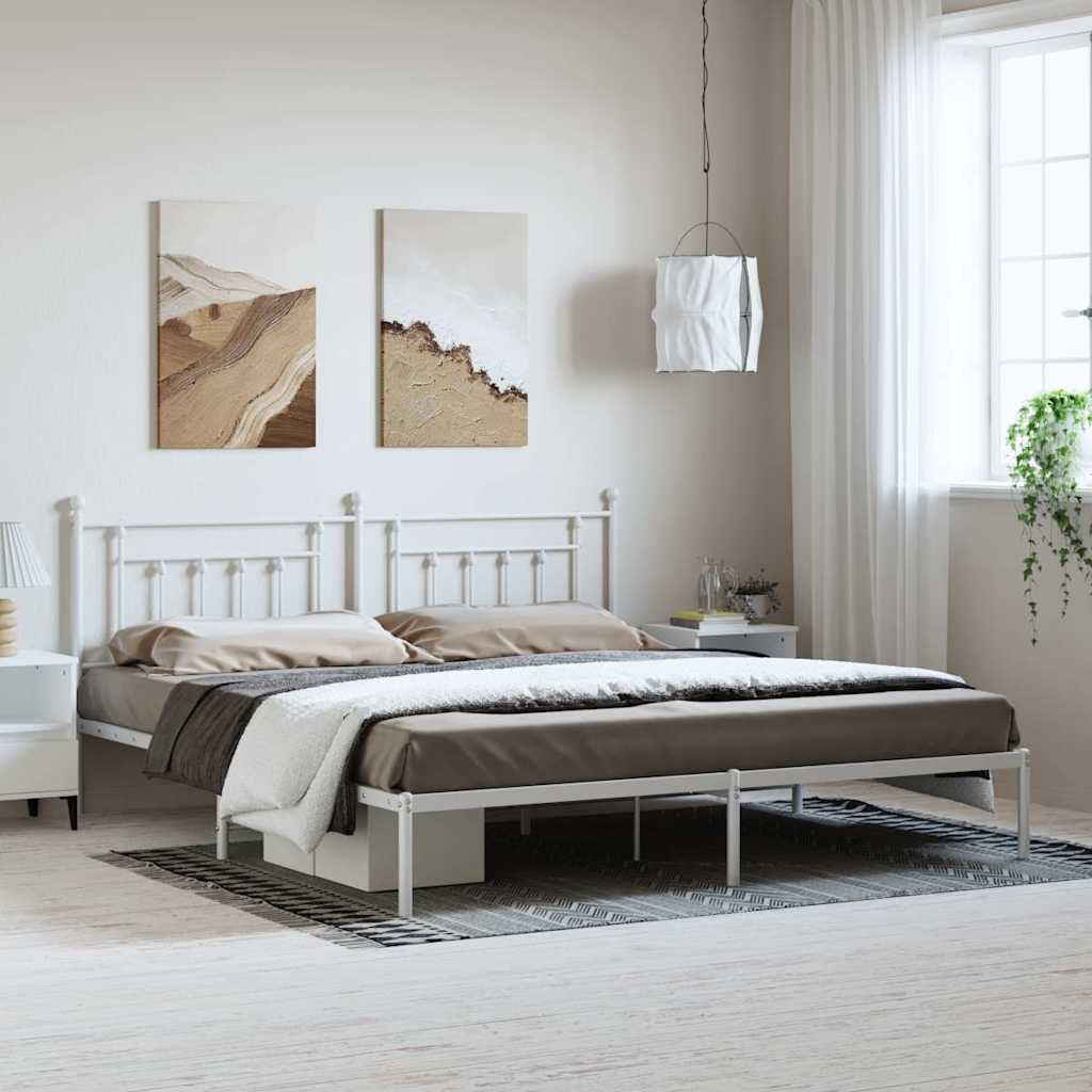 vidaXL Πλαίσιο Κρεβατιού με Κεφαλάρι Λευκό 193 x 203 εκ. Μεταλλικό