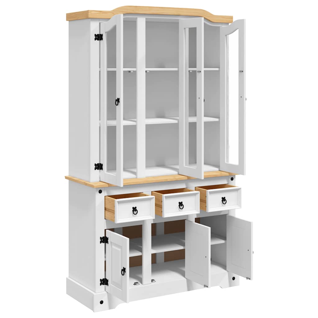 vidaXL Βιτρίνα Corona Λευκή 112 x 43 x 196 εκ. από Μασίφ Ξύλο Πεύκου