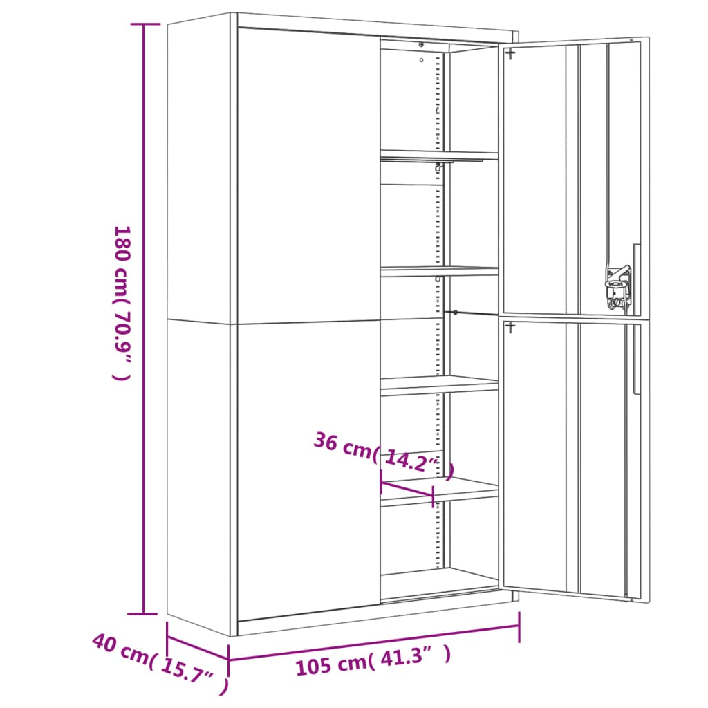 vidaXL Αρχειοθήκη Λευκή 105 x 40 x 180 εκ. Ατσάλινη