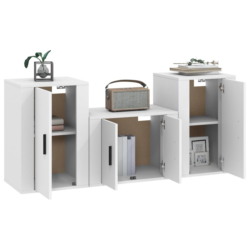 vidaXL Σετ Επίπλου Τηλεόρασης 3 Τεμαχίων Λευκό από Επεξεργασμένο Ξύλο