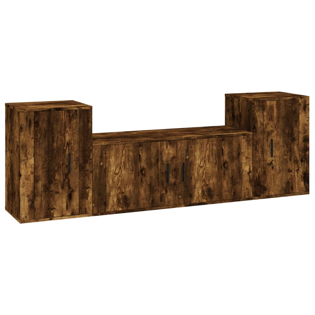 vidaXL Σετ Επίπλων Τηλεόρασης 3 Τεμαχίων Καπνιστή δρυς Επεξ. Ξύλο