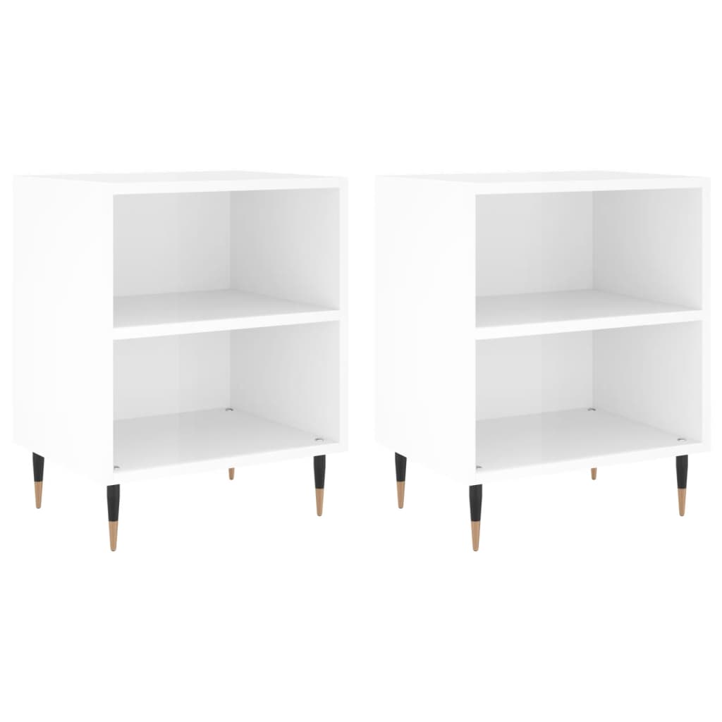 vidaXL Κομοδίνα 2 τεμ. Γυαλ. Λευκά 40x30x50 εκ. από Επεξεργασμένο Ξύλο
