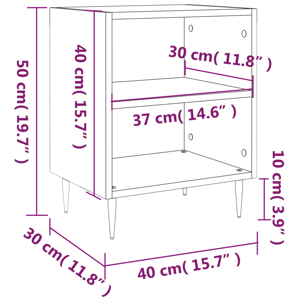 vidaXL Κομοδίνα 2 τεμ. Γυαλ. Λευκά 40x30x50 εκ. από Επεξεργασμένο Ξύλο