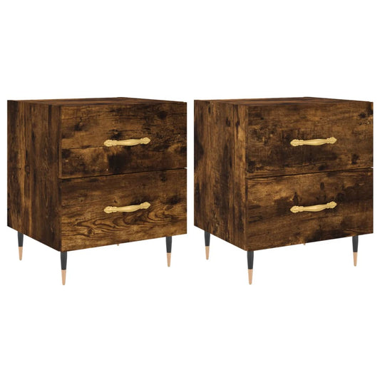 vidaXL Κομοδίνα 2 τεμ. Καπνιστή Δρυς 40 x 35 x 47,5 εκ. Επεξεργ. Ξύλο