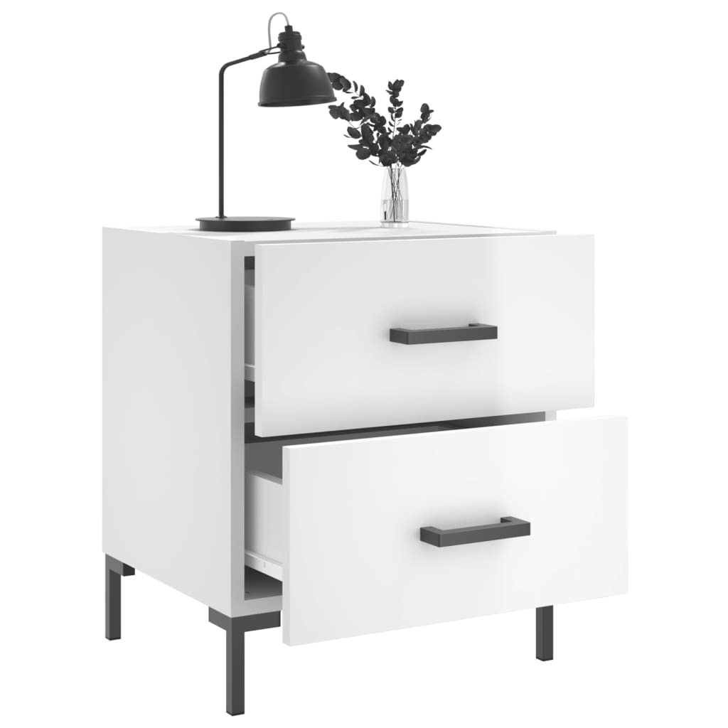 vidaXL Κομοδίνα 2 τεμ Γυαλ. Λευκό 40 x 35 x 47,5 εκ. από Επεξεργ. Ξύλο