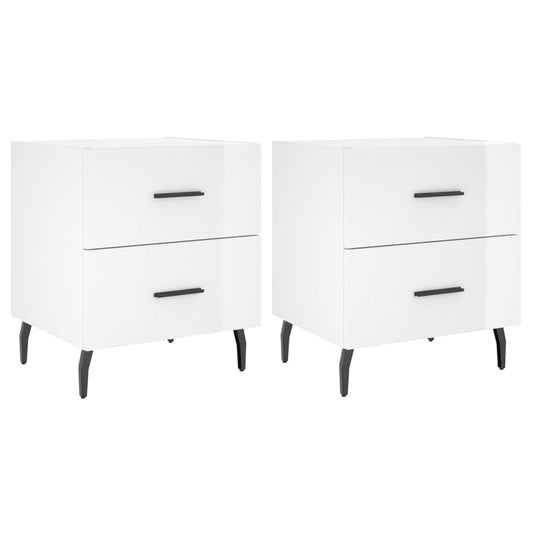 vidaXL Κομοδίνα 2 τεμ. Γυαλ. Λευκό 40x35x47,5 εκ. Επεξεργασμένο Ξύλο