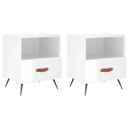vidaXL Κομοδίνα 2 τεμ. Γυαλ. Λευκό 40x35x47,5 εκ. Επεξεργασμένο Ξύλο