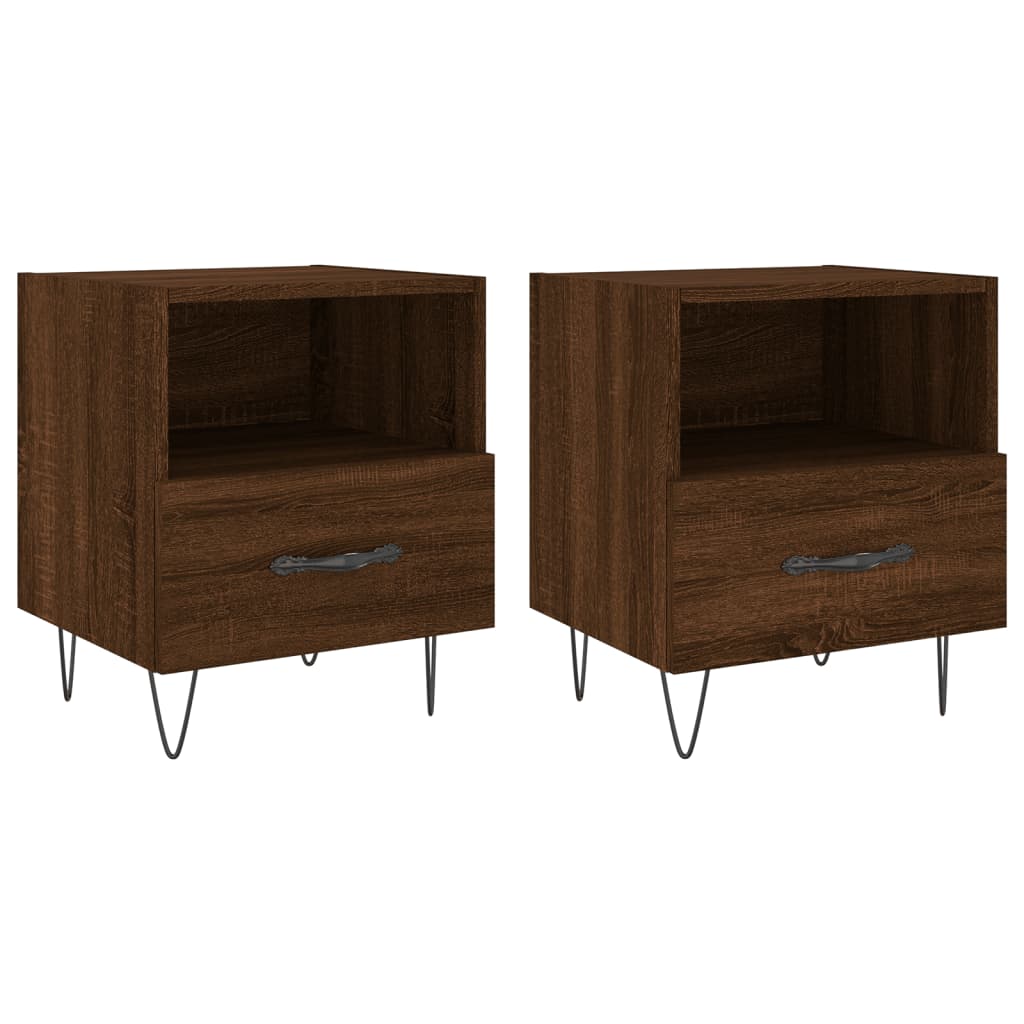 vidaXL Κομοδίνα 2 τεμ. Καφέ Δρυς 40 x 35 x 47,5 εκ. από Επεξεργ. Ξύλο
