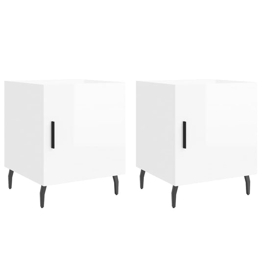 vidaXL Κομοδίνα 2 τεμ. Γυαλ. Λευκό 40 x 40 x 50 εκ. από Επεξεργ. Ξύλο