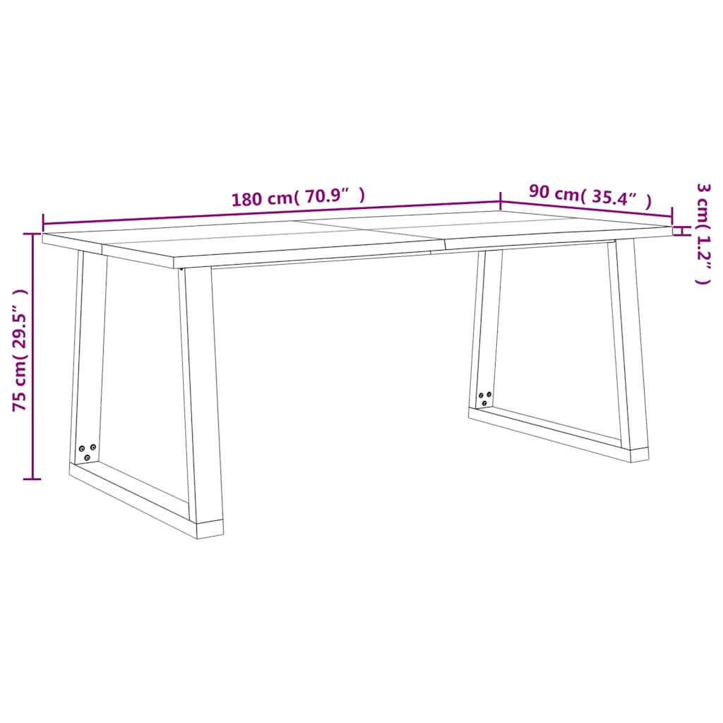 vidaXL Τραπεζαρία με Φυσικό Περίγραμμα 180x90x75 εκ Μασίφ Ξύλο Ακακίας
