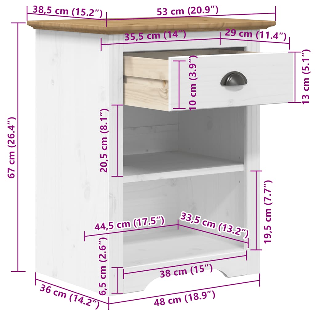 vidaXL Κομοδίνο BODO Καφέ 53 x 38,5 x 67 εκ. από Μασίφ Ξύλο Πεύκου