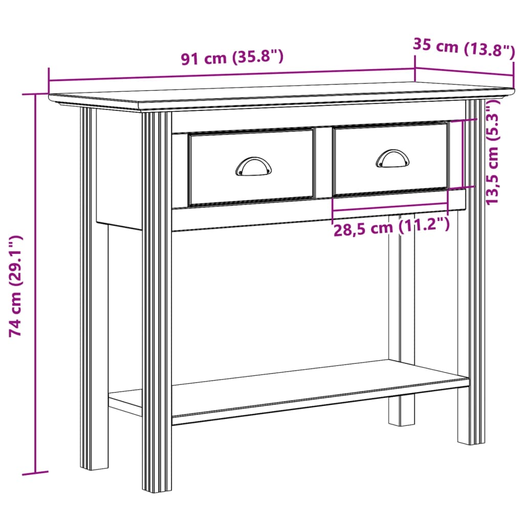 vidaXL Τραπέζι Κονσόλα BODO Γκρι 91x35x74 εκ. Μασίφ Ξύλο Πεύκου