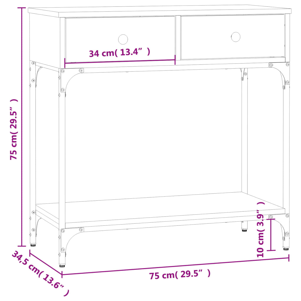 vidaXL Τραπέζι Κονσόλα Καπνιστή Δρυς 75x34,5x75 εκ. Επεξεργ. Ξύλο