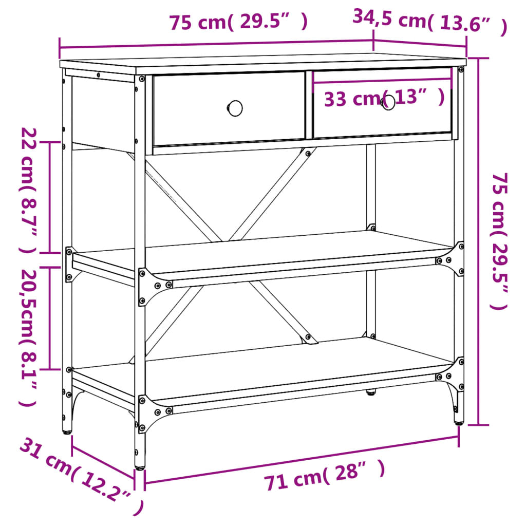 vidaXL Τραπέζι Κονσόλα Sonoma Δρυς 75x34,5x75 εκ. Επεξεργασμένο Ξύλο