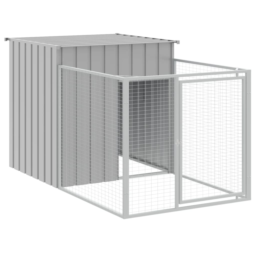 vidaXL Σπιτάκι Σκύλου με Αυλή Αν. Γκρι 110x609x110 εκ. Γαλβαν. Χάλυβας