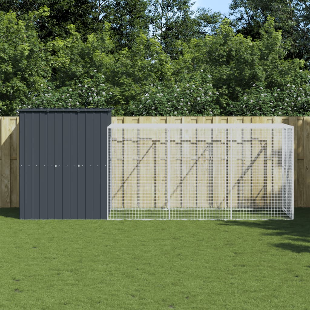 vidaXL Κλουβί για Κότες με Αυλή Ανθρακί 165x455x181 εκ Γαλβαν. Χάλυβας