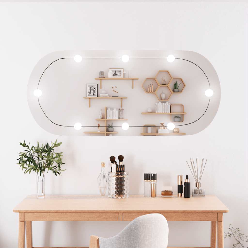 vidaXL Καθρέφτης Τοίχου Οβάλ με Φώτα LED 45x100 εκ. από Γυαλί