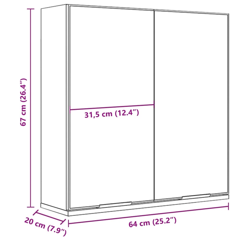 vidaXL Καθρέφτης Μπάνιου με Ντουλάπι Μαύρος 64x20x67 εκ. Μοριοσανίδα