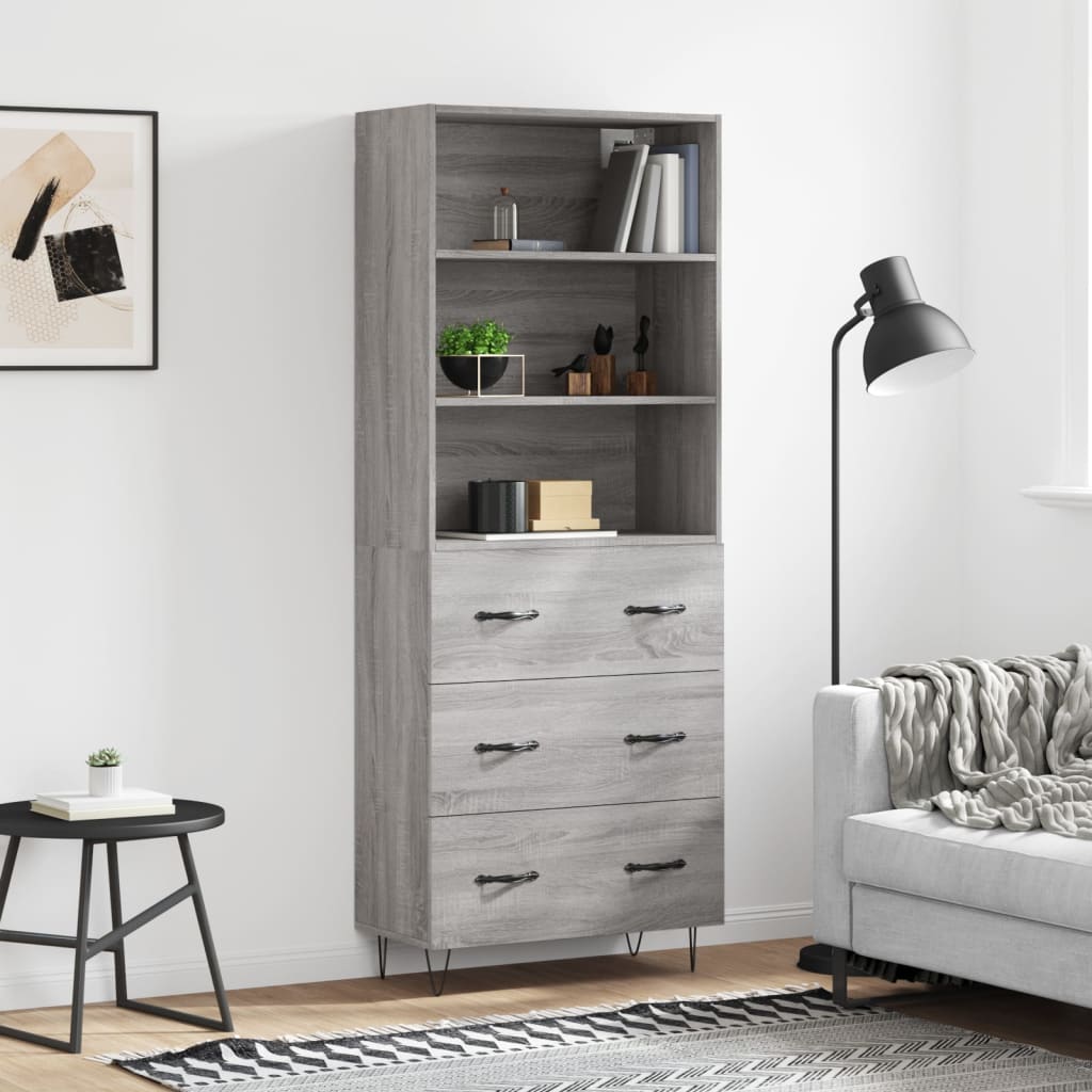 vidaXL Ντουλάπι Γκρι Sonoma 69,5 x 34 x 180 εκ. Επεξεργασμένο Ξύλο