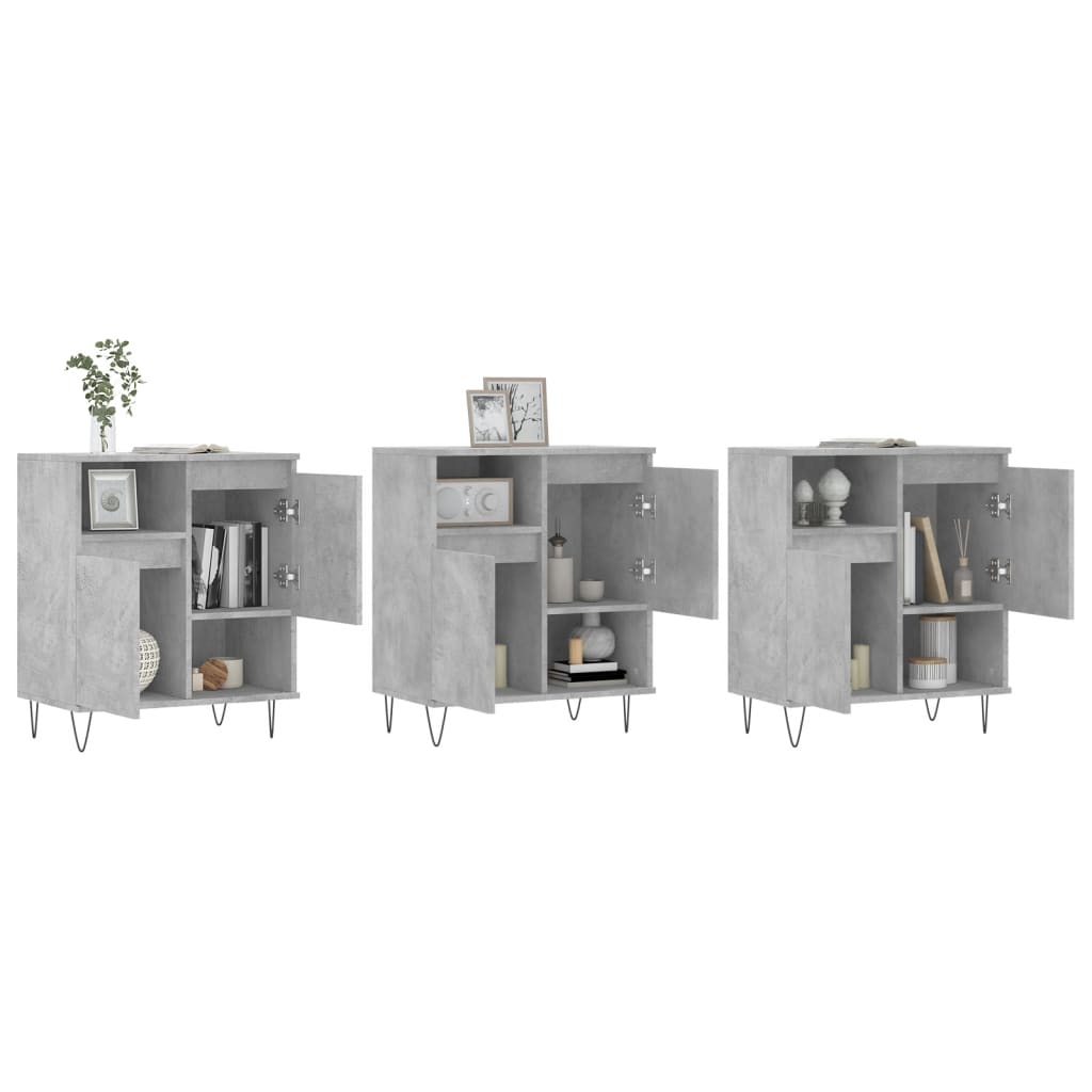 vidaXL Ντουλάπια 3 τεμ. Γκρι Σκυροδέματος Επεξεργ. Ξύλο