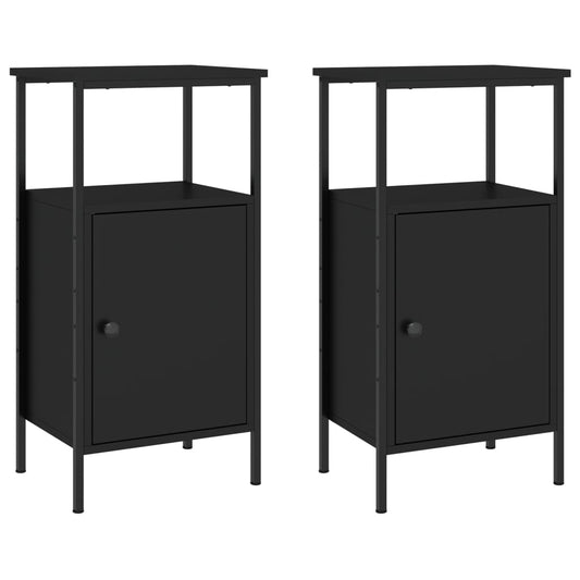 vidaXL Κομοδίνα 2 τεμ. Μαύρα 41 x 31 x 80 εκ. από Επεξεργασμένο Ξύλο