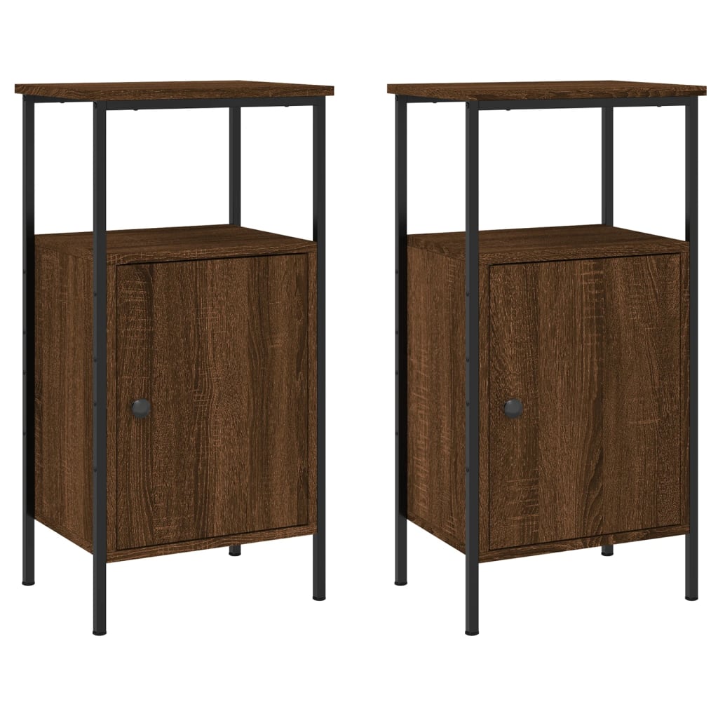 vidaXL Κομοδίνα 2 τεμ. Καφέ Δρυς 41 x 31 x 80 εκ. από Επεξεργ. Ξύλο