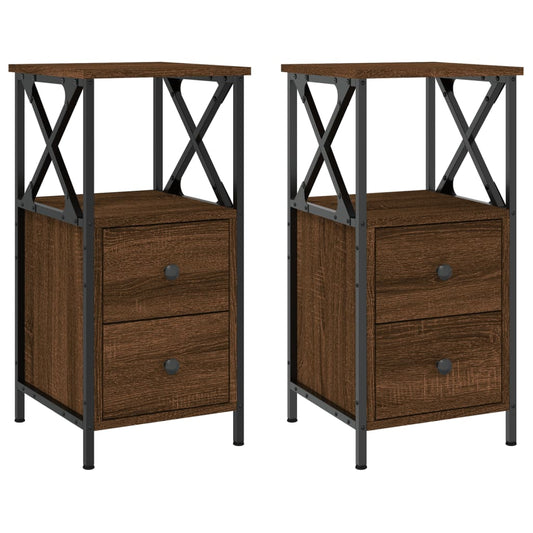vidaXL Κομοδίνα 2 Τεμ. Καφέ Δρυς 34x35,5x70 εκ. Επεξεργασμένο Ξύλο